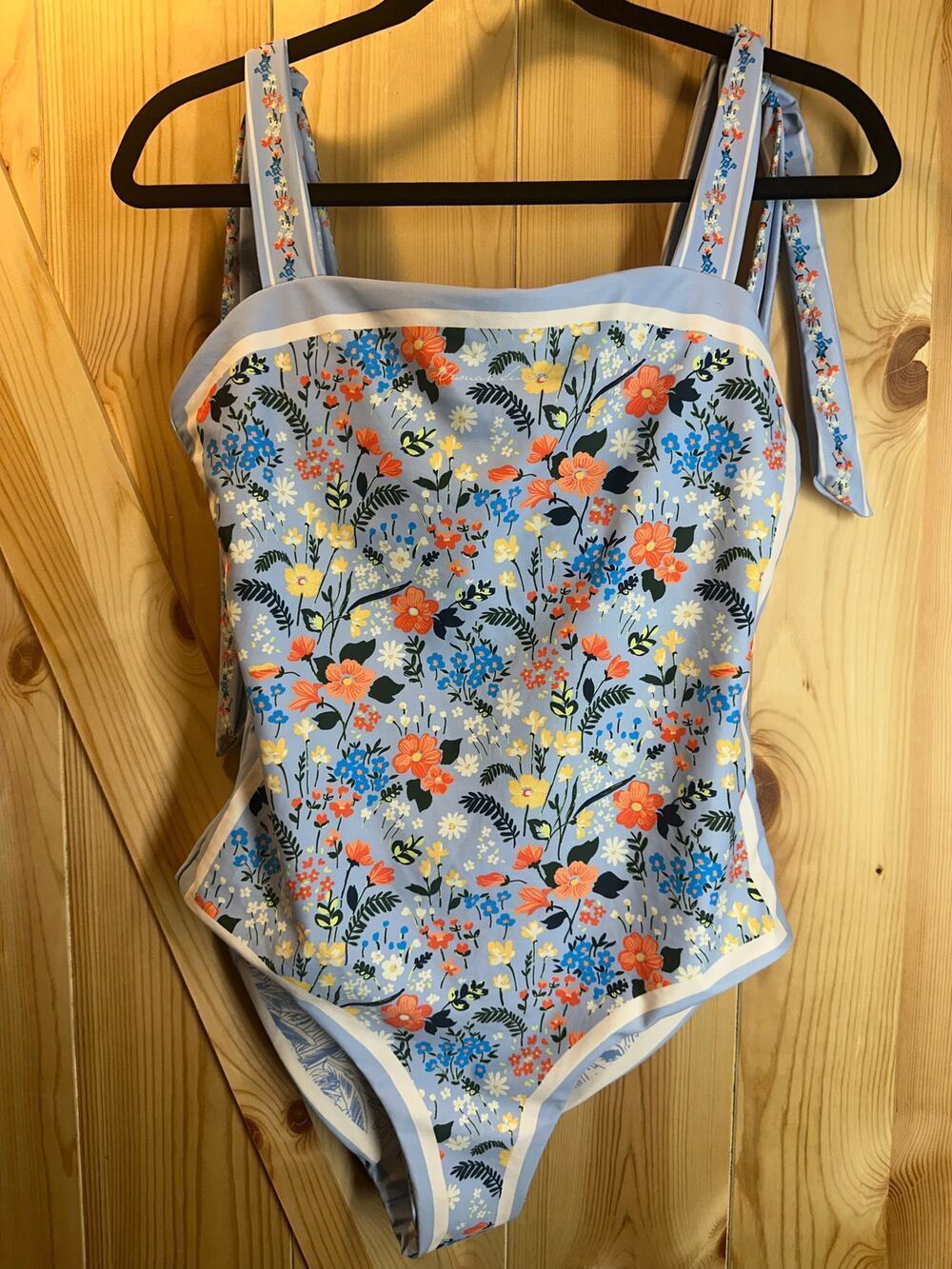 Visual Swim Estelle Reversible Floral Tie Shoulder One Piece Swimsuit - Size L